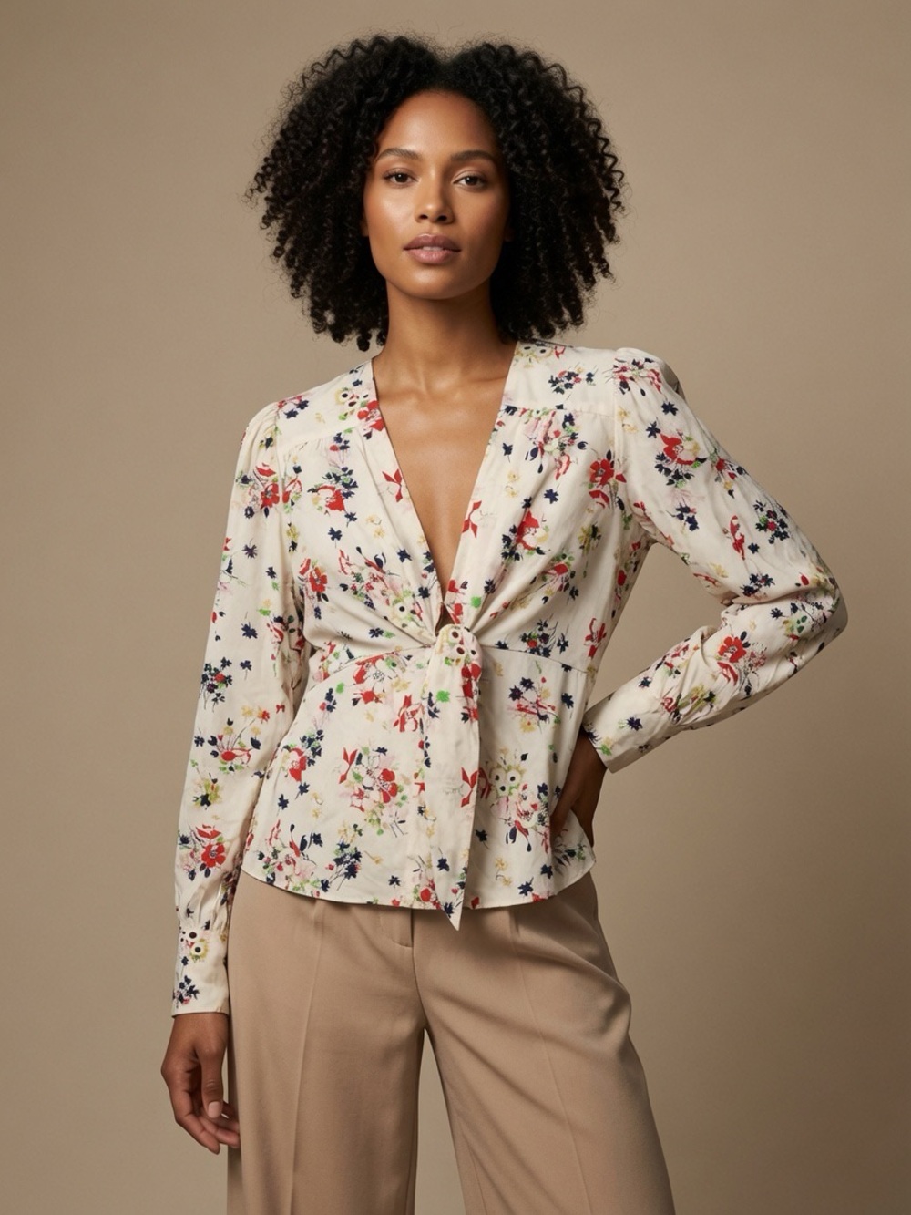 Veronica Beard Floral Silk Stretch Blouse Top Cream Multicolor Size 6
